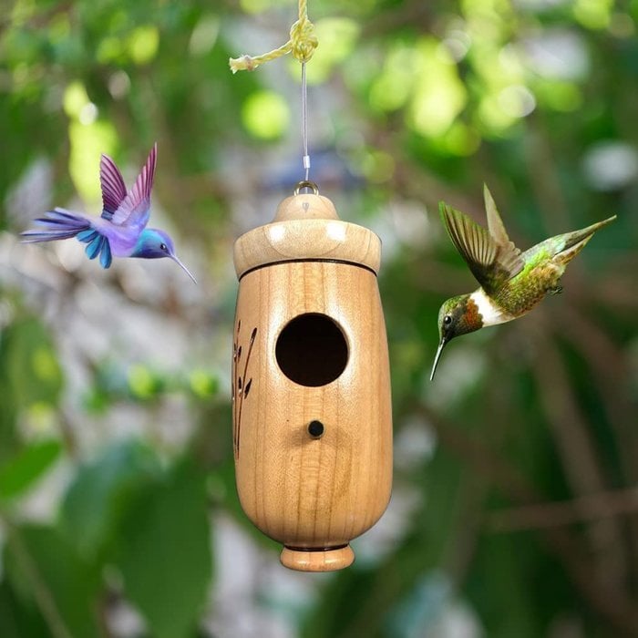 Hummingbird Feeder Handcrafted Wood Weather-Resistant Finish 2 Inch Entrance