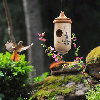 Hummingbird Feeder Handcrafted Wood Weather-Resistant Finish 2 Inch Entrance