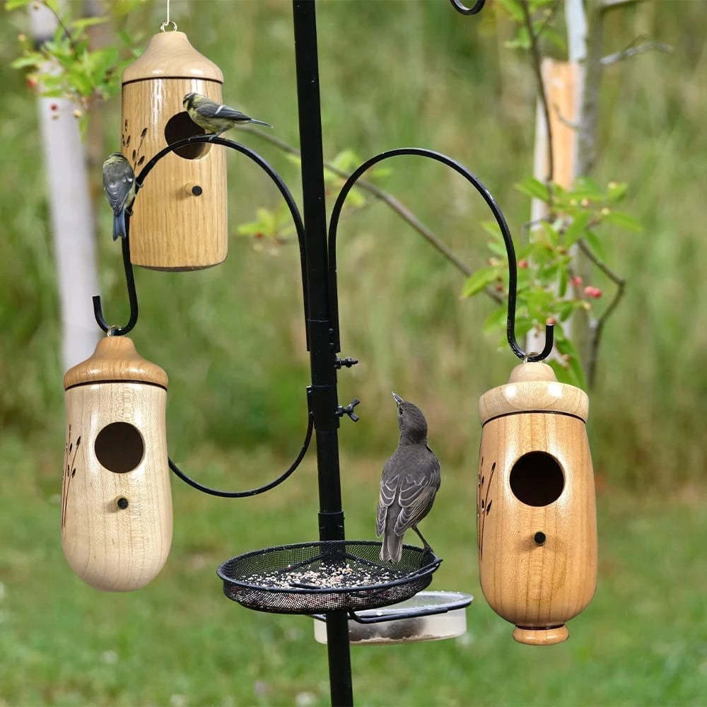 Hummingbird Feeder Handcrafted Wood Weather-Resistant Finish 2 Inch Entrance