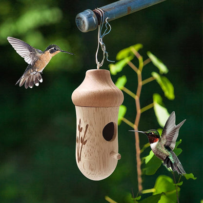 Hummingbird Feeder Handcrafted Wood Weather-Resistant Finish 2 Inch Entrance
