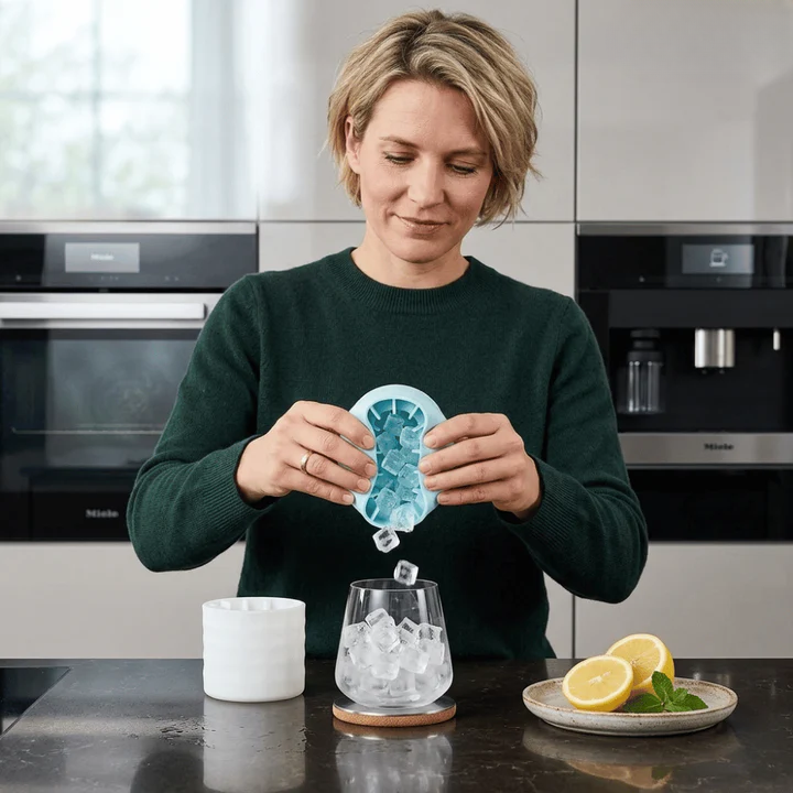 Ice Cube Tray Flexible Food-Grade Silicone Press-To-Release Lid Included