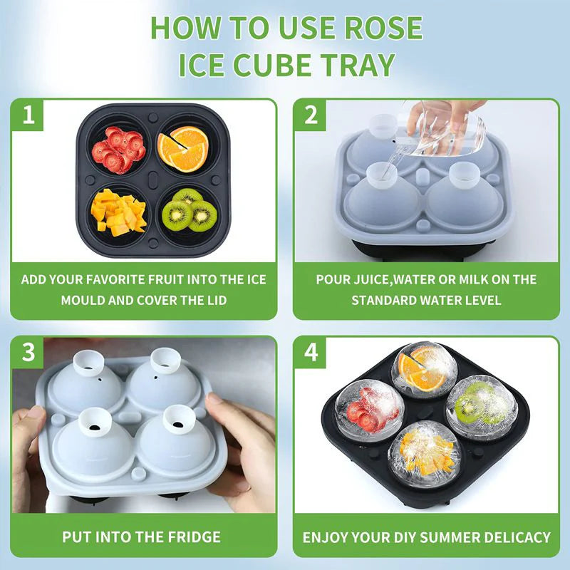 Ice Cube Tray Rose-Shaped Food-Grade Silicone 4 Cavities