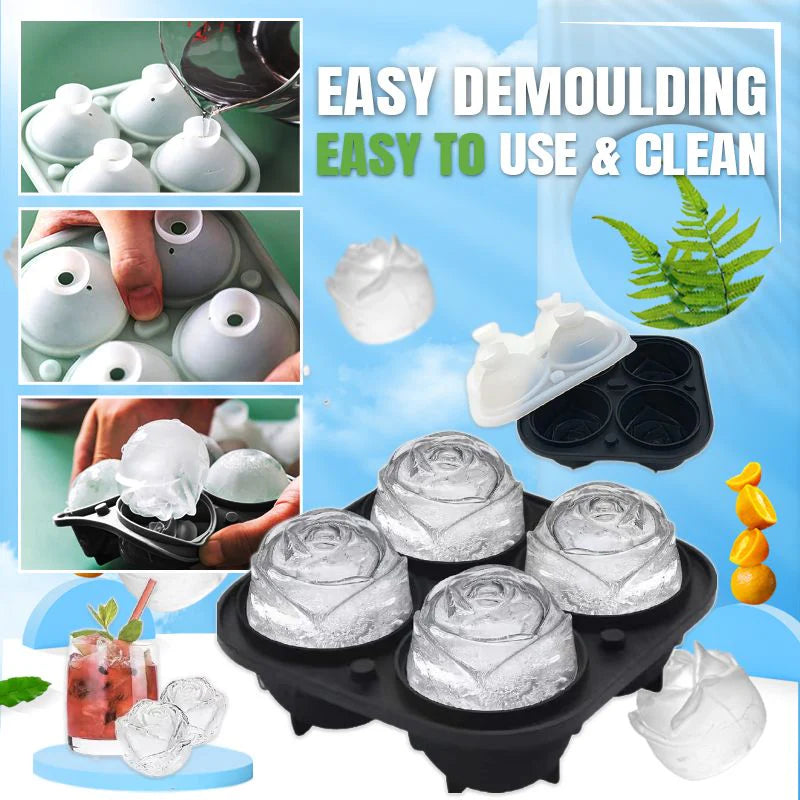 Ice Cube Tray Rose-Shaped Food-Grade Silicone 4 Cavities