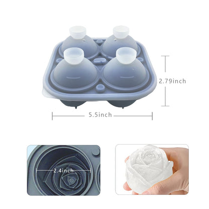 Ice Cube Tray Rose-Shaped Food-Grade Silicone 4 Cavities
