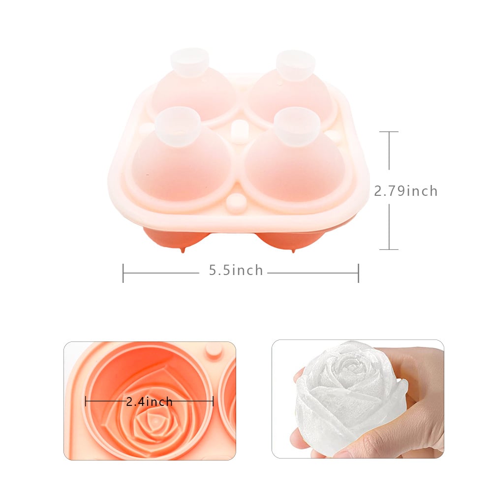 Ice Cube Tray Rose-Shaped Food-Grade Silicone 4 Cavities