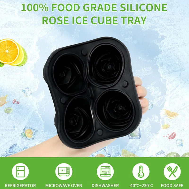Ice Cube Tray Rose-Shaped Food-Grade Silicone 4 Cavities