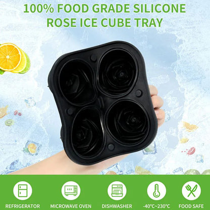 Ice Cube Tray Rose-Shaped Food-Grade Silicone 4 Cavities