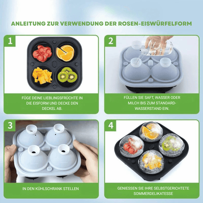 Ice Cube Tray Rose-Shaped Food-Grade Silicone 4 Cavities