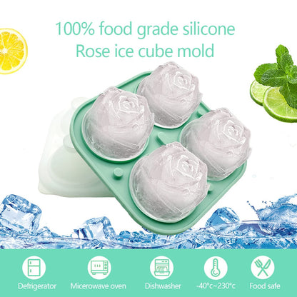 Ice Cube Tray Rose-Shaped Food-Grade Silicone 4 Cavities