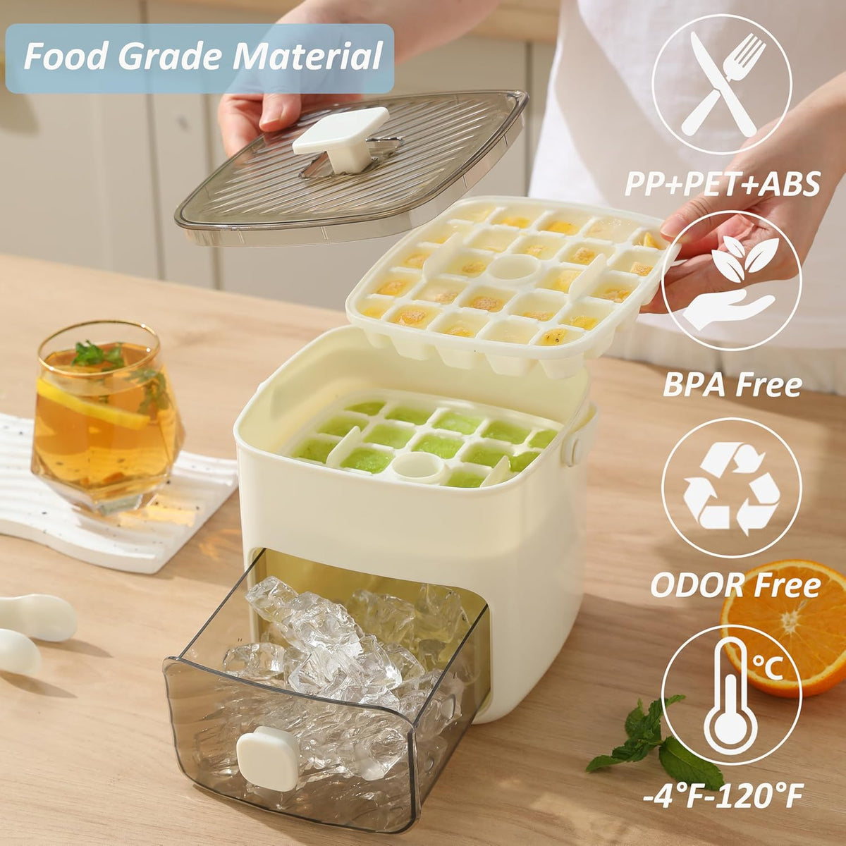 Ice Cube Tray Set 48-Cube Push-Button Release Stackable Storage