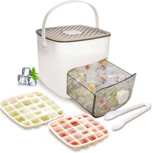 Ice Cube Tray Set 48-Cube Push-Button Release Stackable Storage