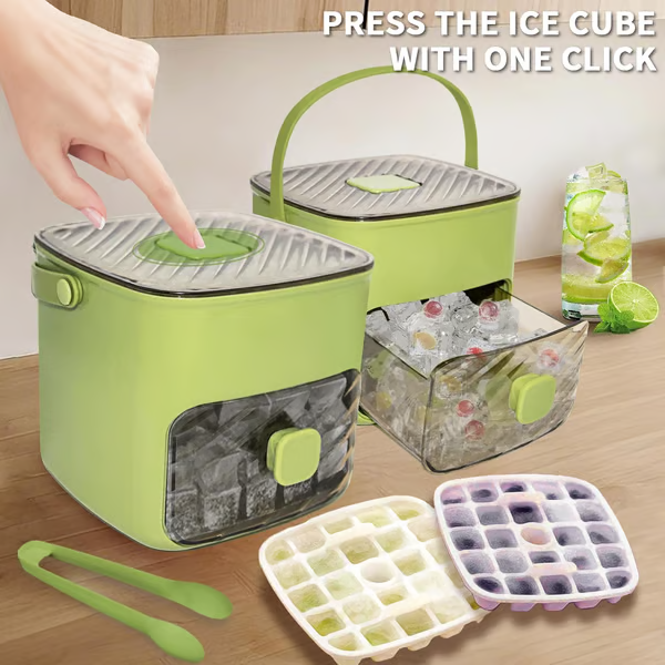 Ice Cube Tray Set 48-Cube Push-Button Release Stackable Storage