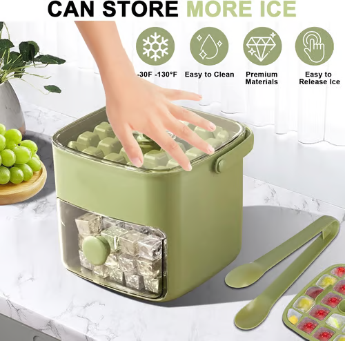 Ice Cube Tray Set 48-Cube Push-Button Release Stackable Storage