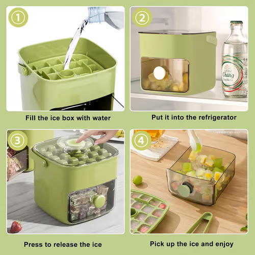 Ice Cube Tray Set 48-Cube Push-Button Release Stackable Storage