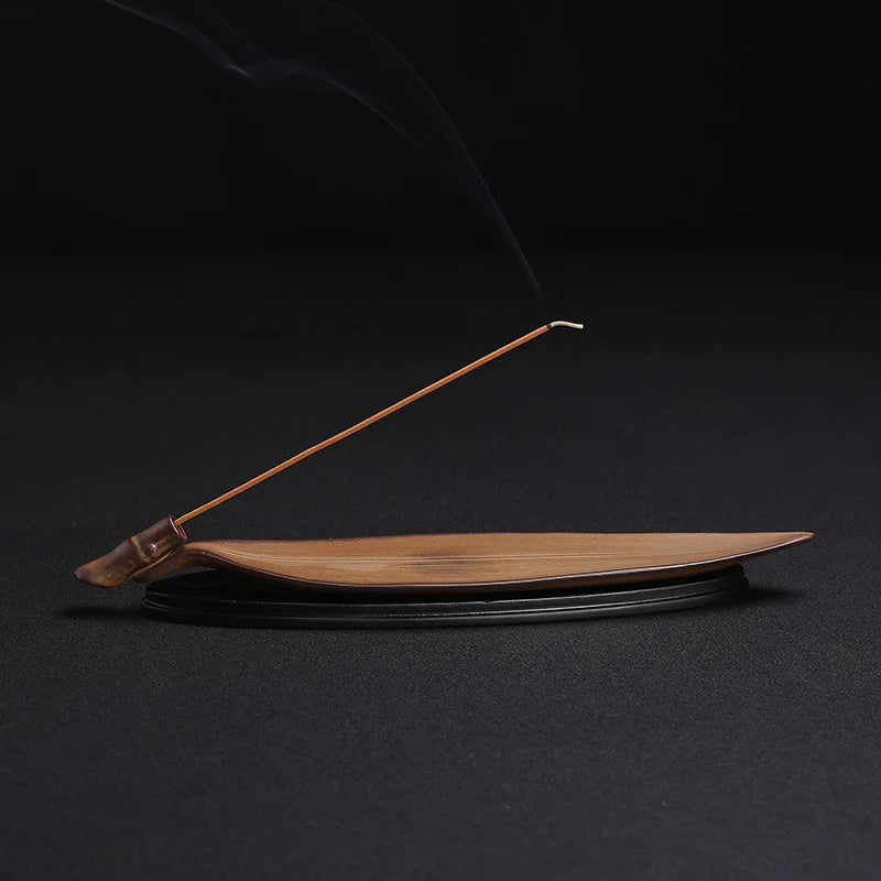 Incense Stick Holder Wooden Bamboo Leaf Design Lightweight Portable