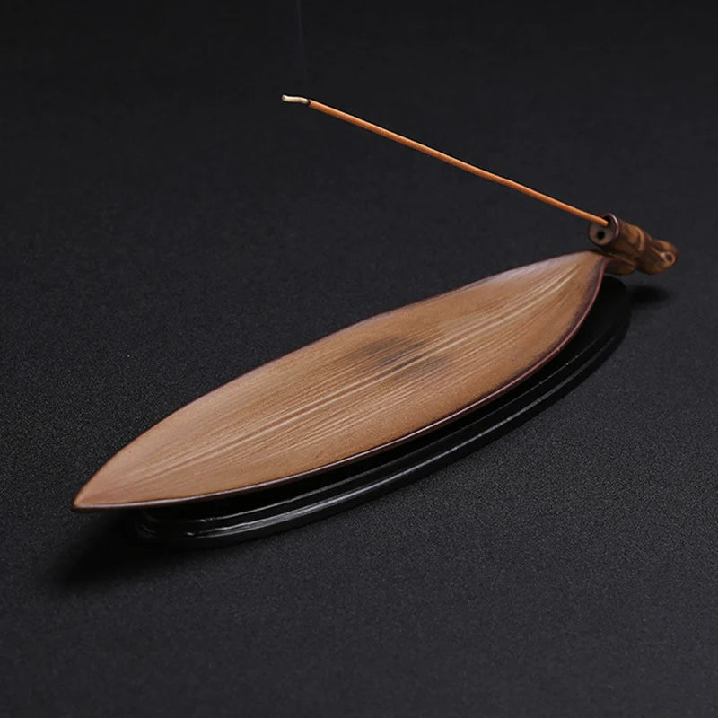 Incense Stick Holder Wooden Bamboo Leaf Design Lightweight Portable