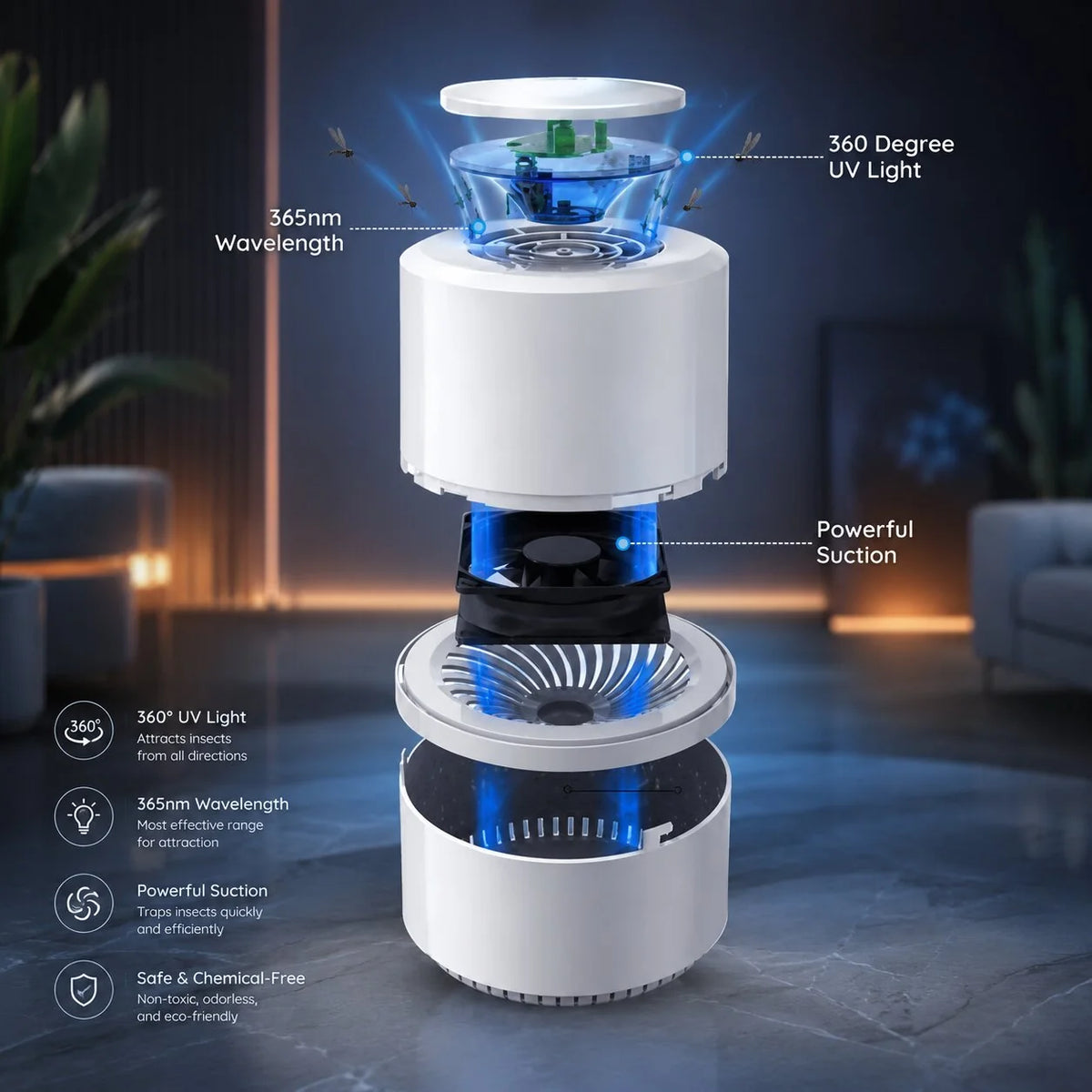 Indoor Mosquito Trap Chemical-Free Quiet USB Rechargeable