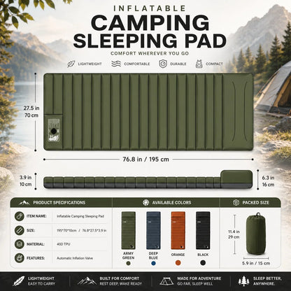 Inflatable Camping Sleeping Mat Built-In Foot Pump