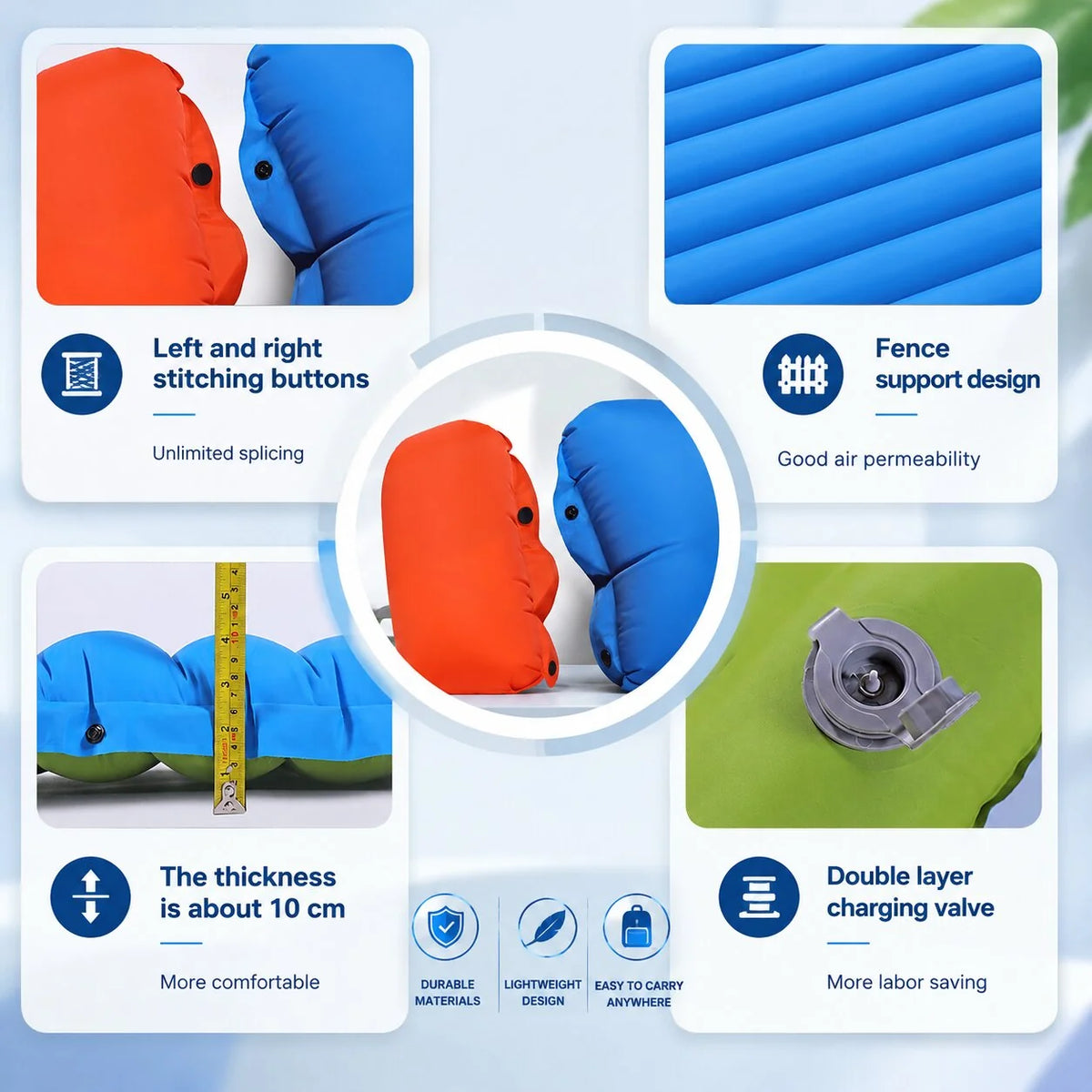Inflatable Camping Sleeping Mat Built-In Foot Pump