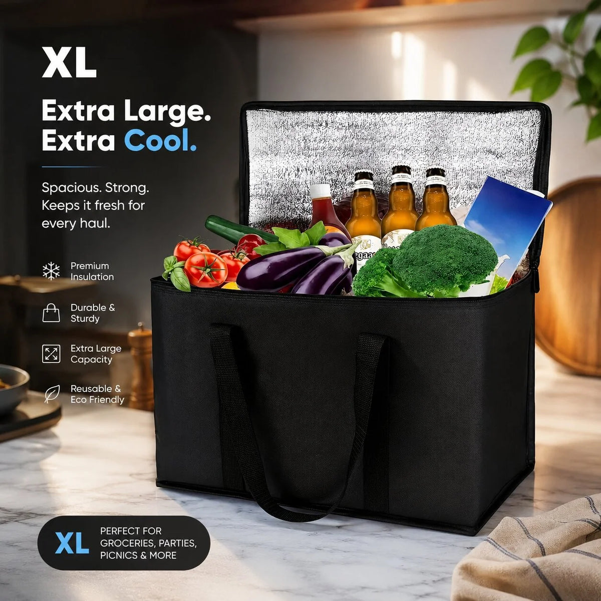 Insulated Cooler Tote XL Capacity Sturdy Handles