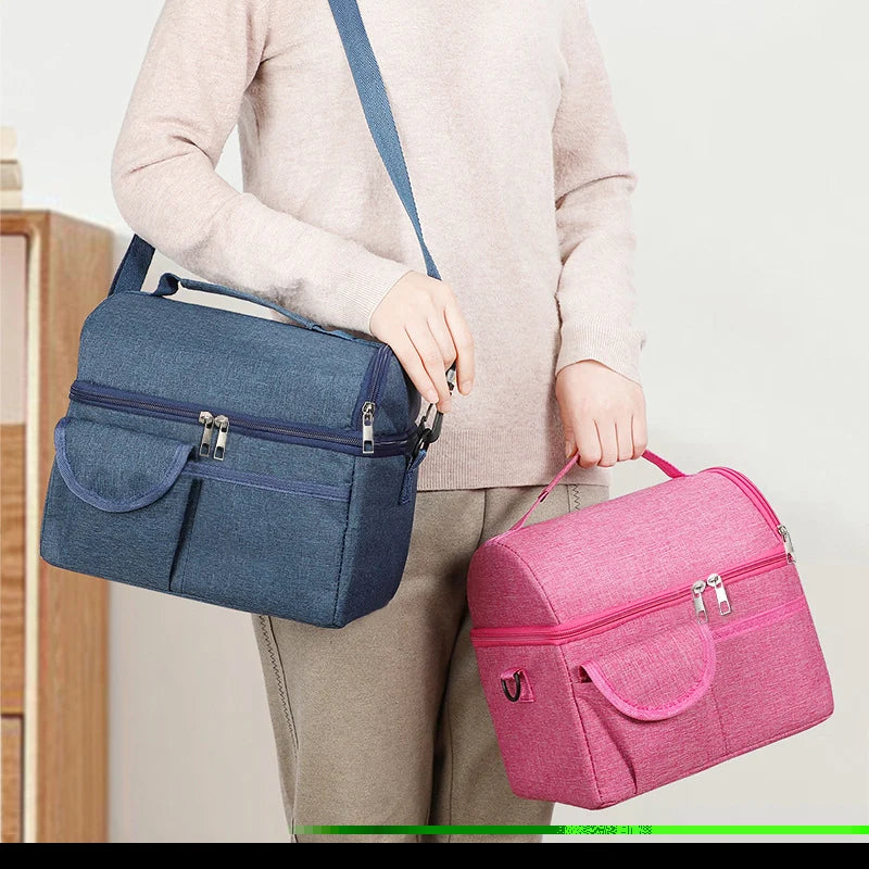 Insulated Lunch Bag Multi-Compartment Waterproof Lining Adjustable Strap