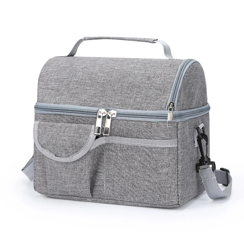 Insulated Lunch Bag Multi-Compartment Waterproof Lining Adjustable Strap