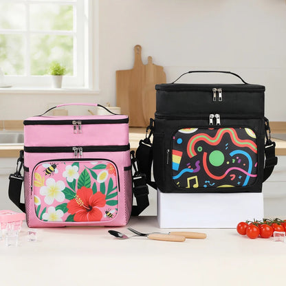 Insulated Lunch Cooler Bag Two Compartments & Adjustable Strap