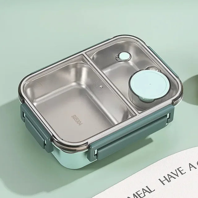 Insulated Lunchbox 3 Compartments Stainless Steel Inserts Leak-Proof Lid