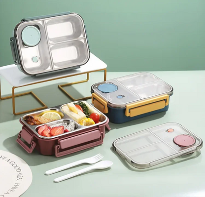 Insulated Lunchbox 3 Compartments Stainless Steel Inserts Leak-Proof Lid