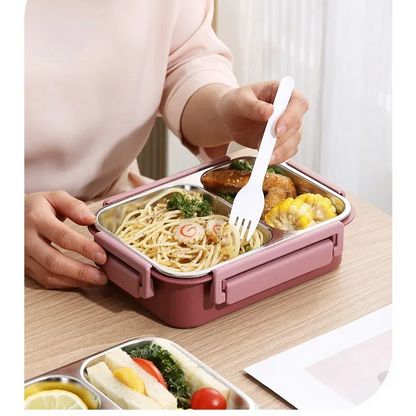Insulated Lunchbox 3 Compartments Stainless Steel Inserts Leak-Proof Lid