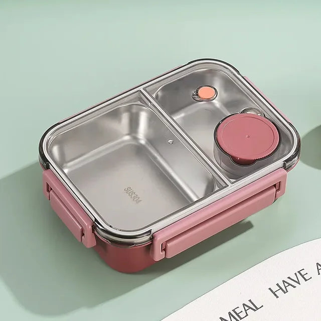 Insulated Lunchbox 3 Compartments Stainless Steel Inserts Leak-Proof Lid