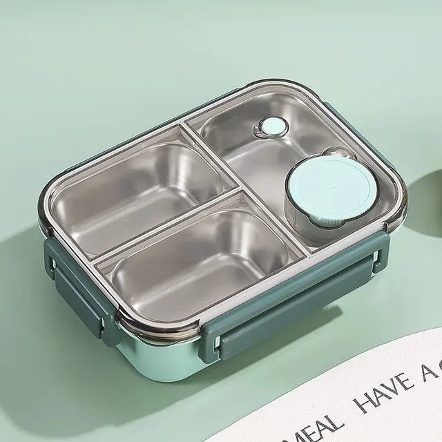 Insulated Lunchbox 3 Compartments Stainless Steel Inserts Leak-Proof Lid