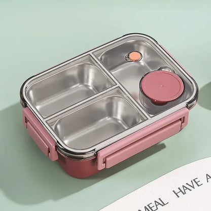 Insulated Lunchbox 3 Compartments Stainless Steel Inserts Leak-Proof Lid