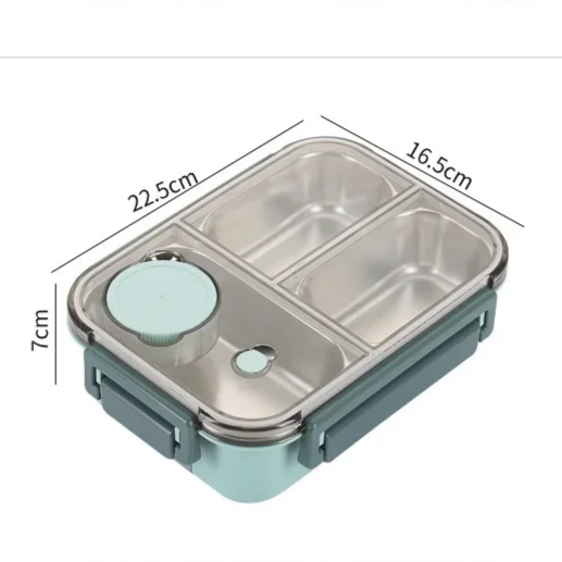 Insulated Lunchbox 3 Compartments Stainless Steel Inserts Leak-Proof Lid