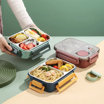 Insulated Lunchbox 3 Compartments Stainless Steel Inserts Leak-Proof Lid