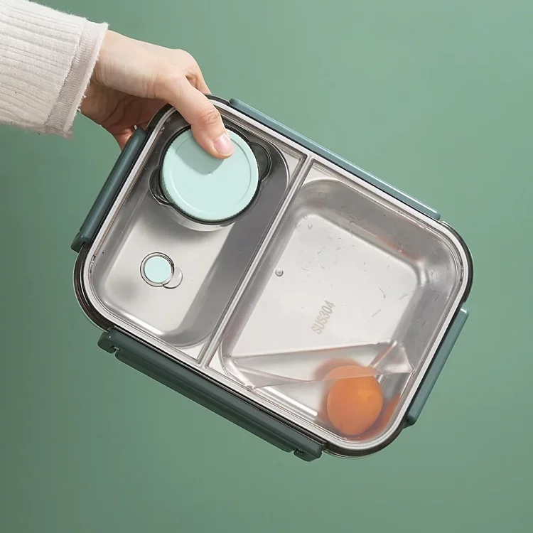 Insulated Lunchbox 3 Compartments Stainless Steel Inserts Leak-Proof Lid