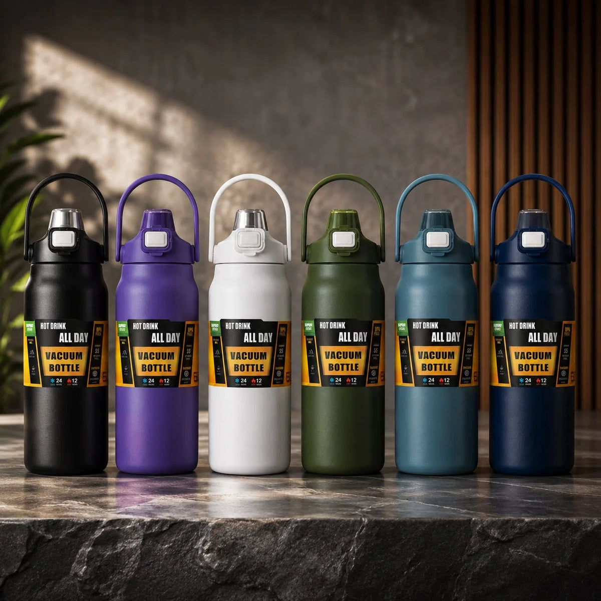 Insulated Water Bottle Integrated Straw Multiple Sizes