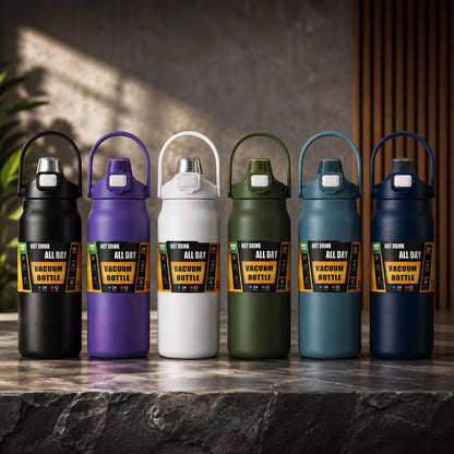 Insulated Water Bottle Integrated Straw Multiple Sizes