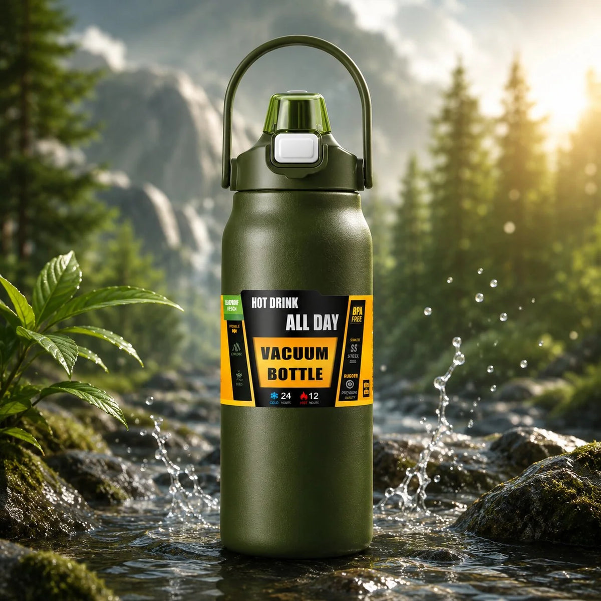 Insulated Water Bottle Integrated Straw Multiple Sizes