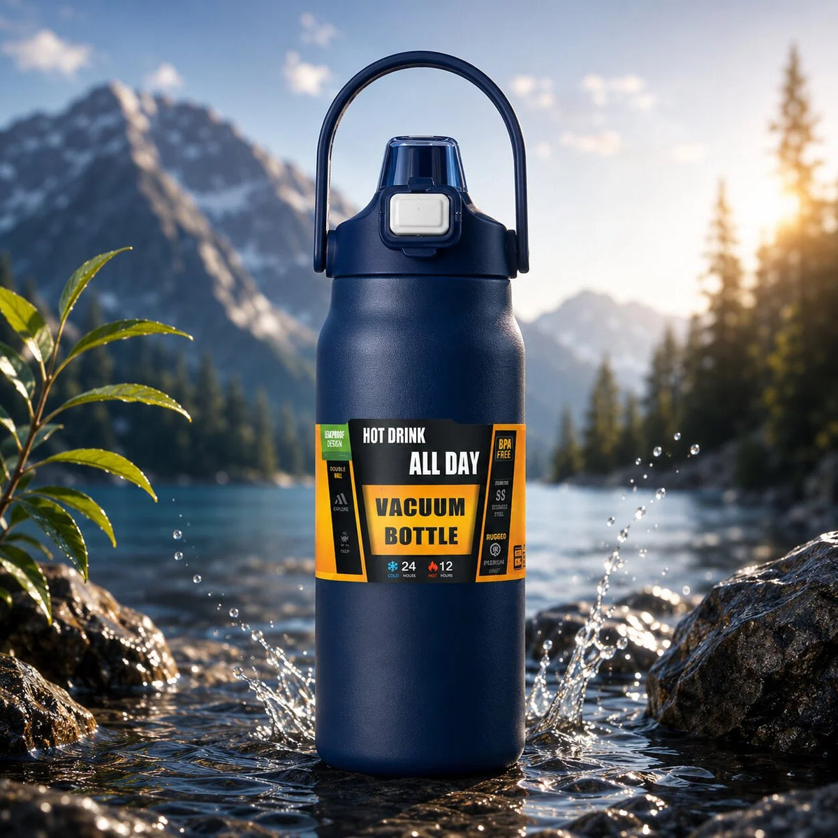Insulated Water Bottle Integrated Straw Multiple Sizes