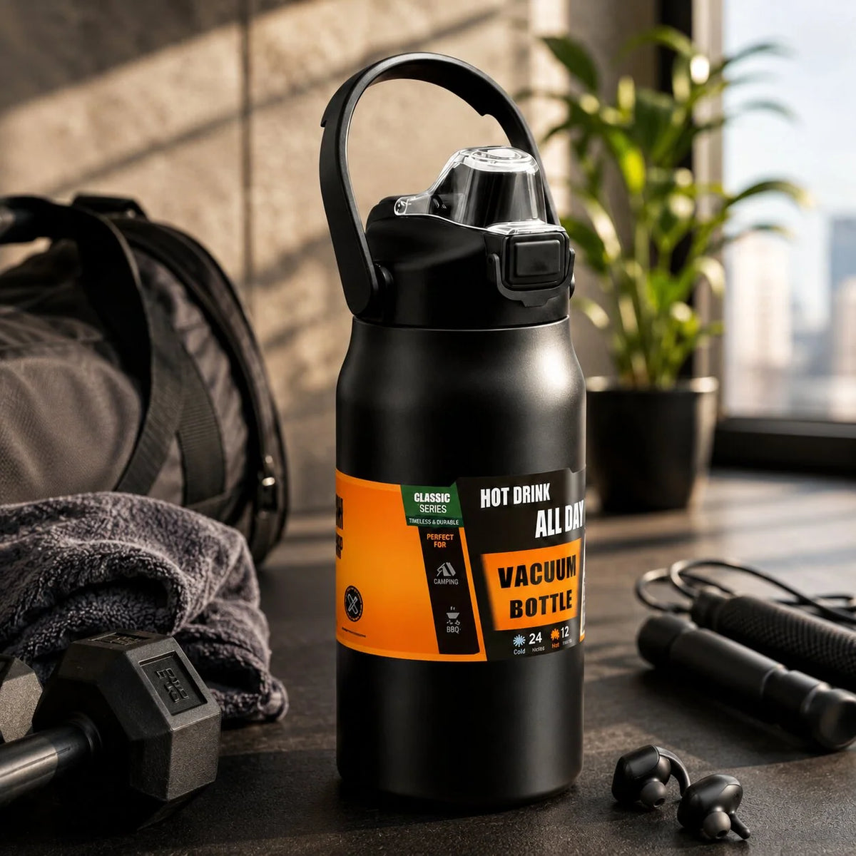 Insulated Water Bottle Integrated Straw Multiple Sizes