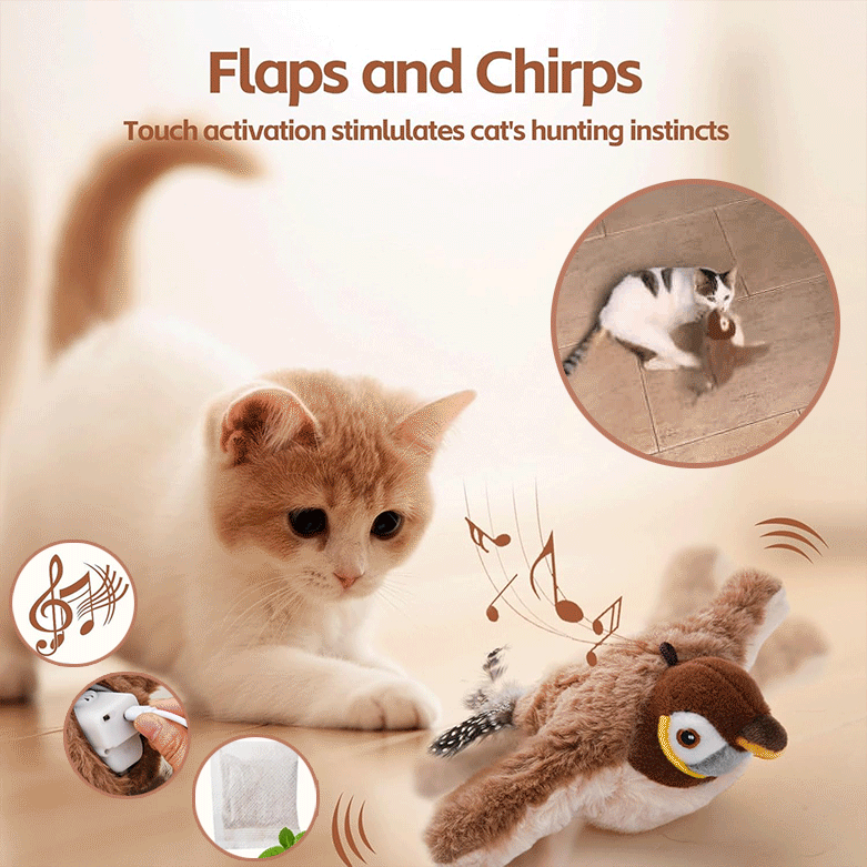 Interactive Cat Toy Motion-Activated Chirping USB Rechargeable Washable Plush