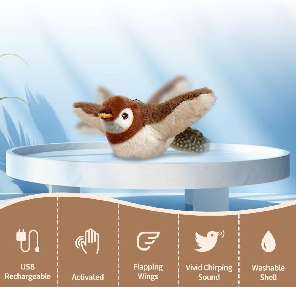Interactive Cat Toy Motion-Activated Chirping USB Rechargeable Washable Plush