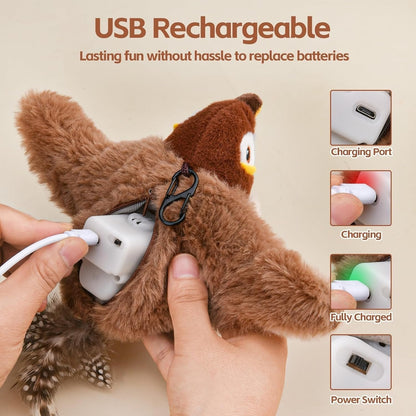 Interactive Cat Toy Motion-Activated Chirping USB Rechargeable Washable Plush