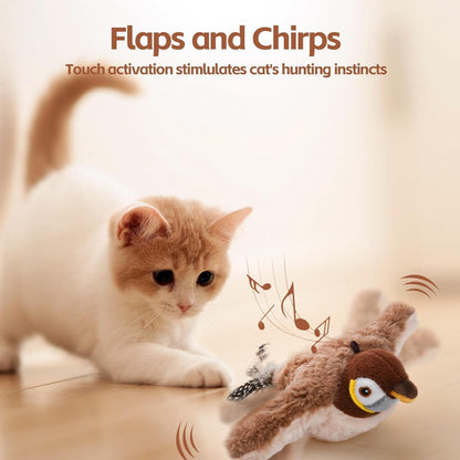 Interactive Cat Toy Motion-Activated Chirping USB Rechargeable Washable Plush