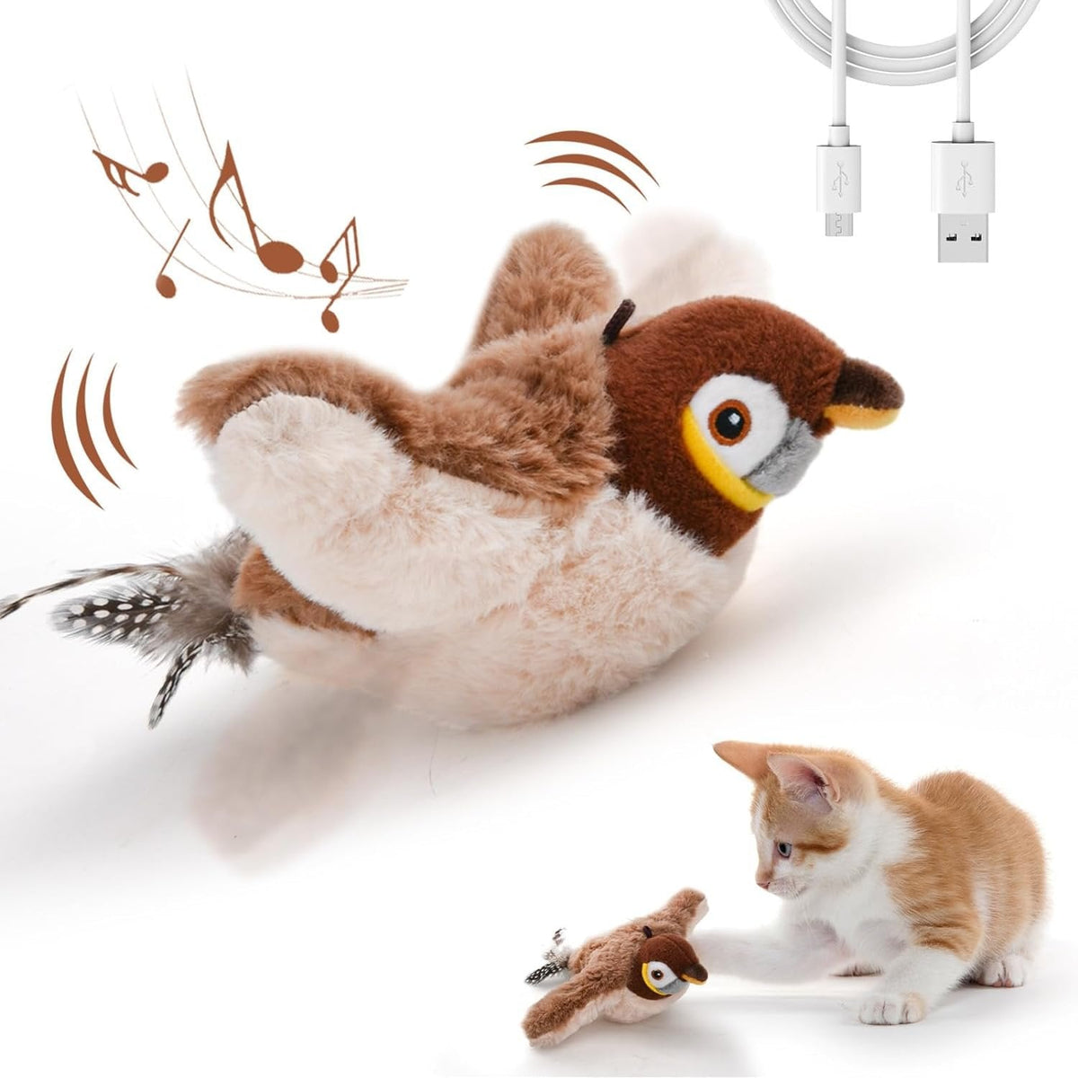 Interactive Cat Toy Motion-Activated Chirping USB Rechargeable Washable Plush