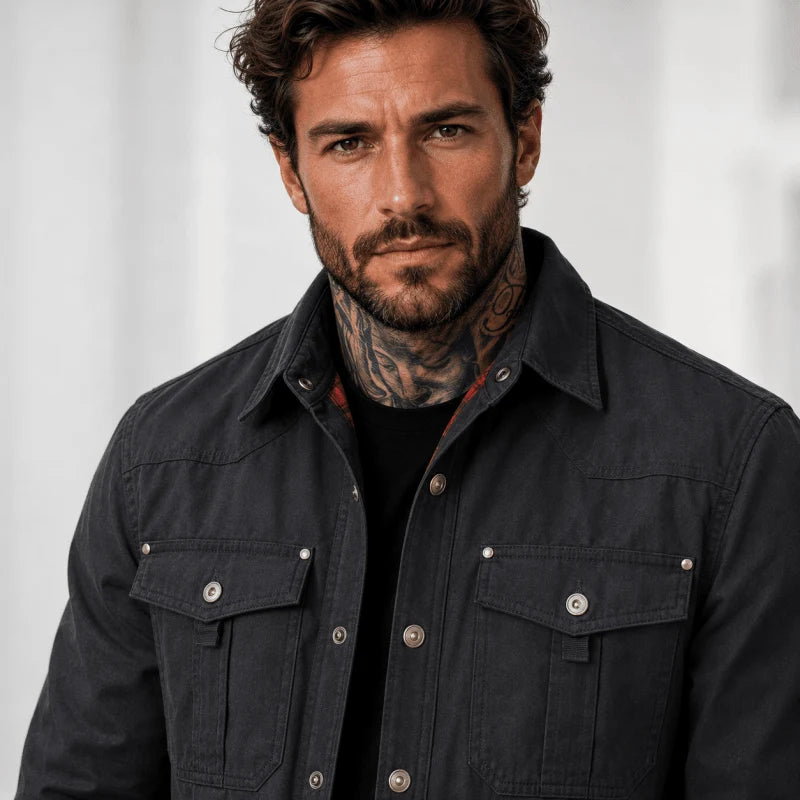 Jacket Lightweight Button-Up Breathable Plaid Lining
