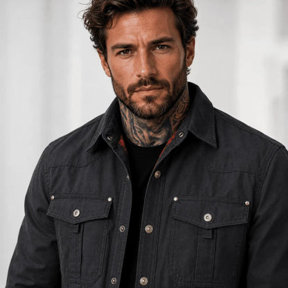 Jacket Lightweight Button-Up Breathable Plaid Lining