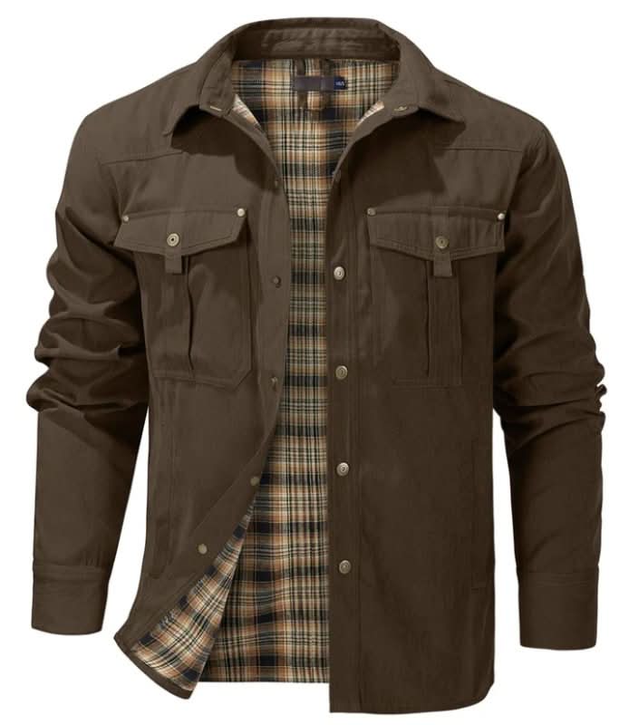 Jacket Lightweight Button-Up Breathable Plaid Lining