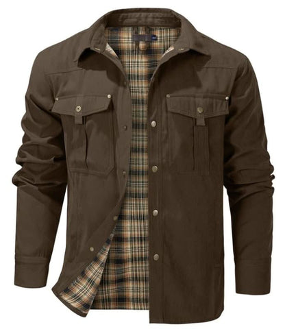 Jacket Lightweight Button-Up Breathable Plaid Lining